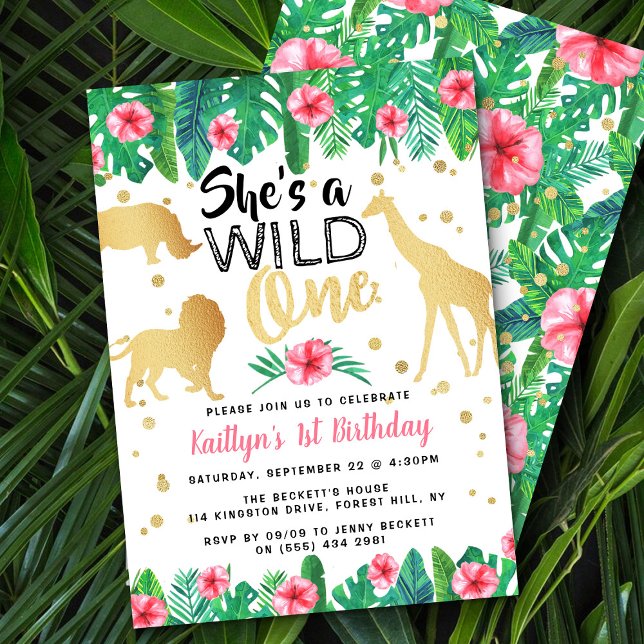 Wild One Girls First Birthday Party Invitations (Creator Uploaded)