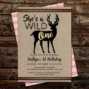 Wild One Girls First Birthday Party Invitations