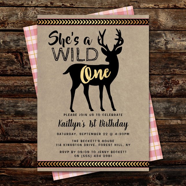 Wild One Girls First Birthday Party Invitations (Creator Uploaded)