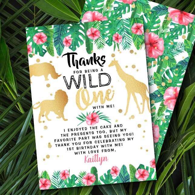 Wild One Girls First Birthday Thank You Card (Creator Uploaded)