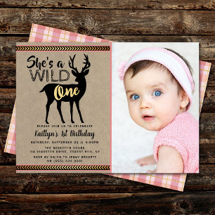 Wild One Girls Photo First Birthday Invitations
