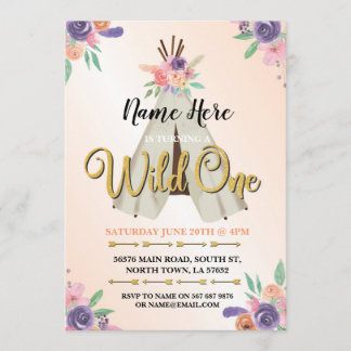 Wild One glitter Girl's 1st Birthday ONE Invite