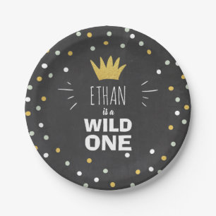 Wild One Gold Black First birthday Paper Plates