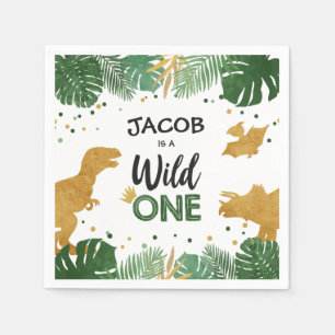 Wild One Gold Dinosaur Boy Birthday Safari Napkin