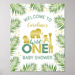 Wild One Gold Safari Baby Shower Welcome Sign