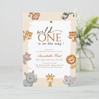 Wild One Greenery Animals Baby Shower Invitation
