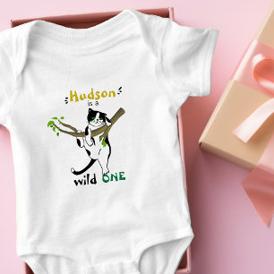 Wild One Greenery Safari Kitty Cat 1st Birthday Baby Bodysuit