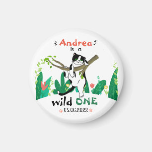 Wild One Greenery Safari Kitty Cat 1st Birthday Magnet