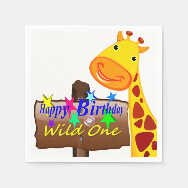 Wild One Happy Birthday Paper Napkins (Front)