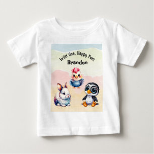 Wild One Happy Fun Woodland Animals Watercolor Baby T-Shirt