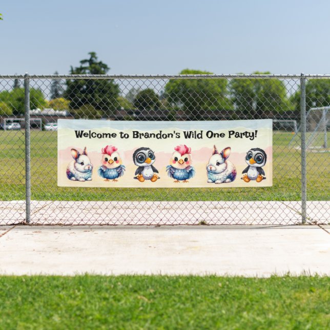 Wild One Happy Fun Woodland Animals Watercolor Banner (Insitu)