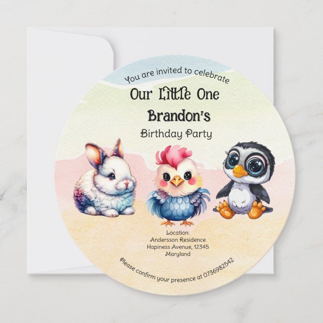 Wild One Happy Fun Woodland Animals Watercolor Invitation (Front)