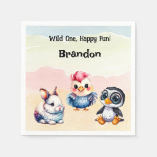 Wild One Happy Fun Woodland Animals Watercolor Napkin