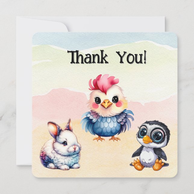 Wild One Happy Fun Woodland Animals Watercolor Thank You Card (Front)