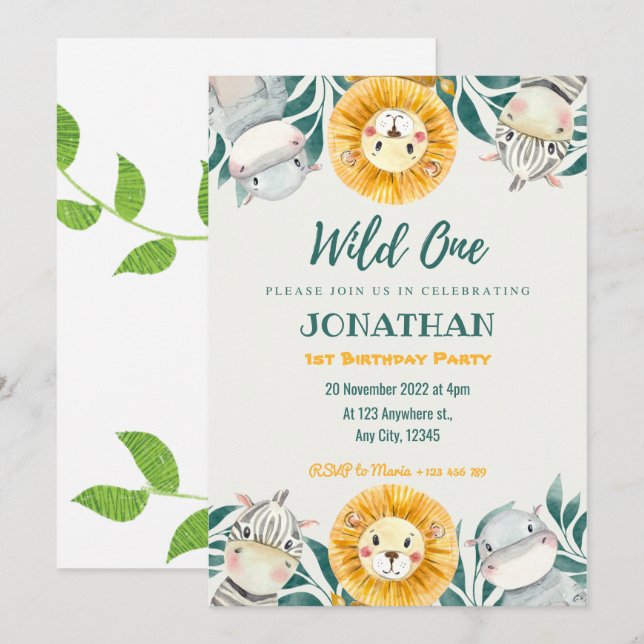 Wild One Illustration Birthday  Invitation (Front/Back)