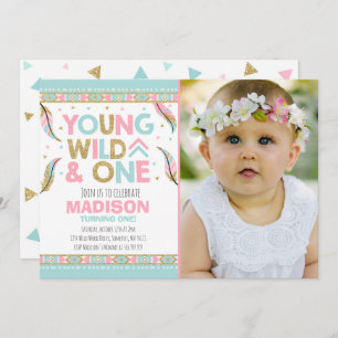 Wild One Invitation Boho Feather Wild One Party