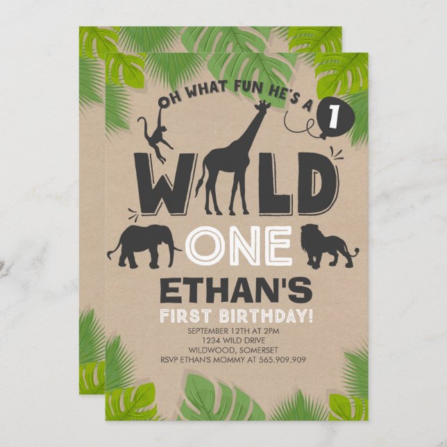 Wild One Invitation Boy Wild One Birthday Party (Front/Back)