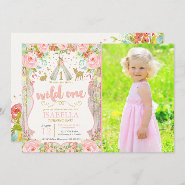 Wild One Invitation Girl Wild One 1st Birthday (Front/Back)