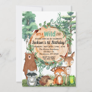 Wild One Invitation   Woodland Forest Animals