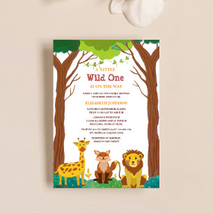 wild one is on the way woodland baby shower invitation