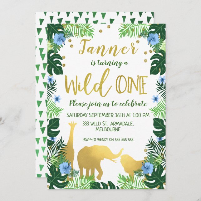 Wild One Jungle 1st Birthday Invitation (Front/Back)