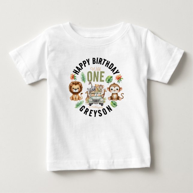 Wild One Jungle Adventure 1st Birthday Baby T-Shirt (Front)
