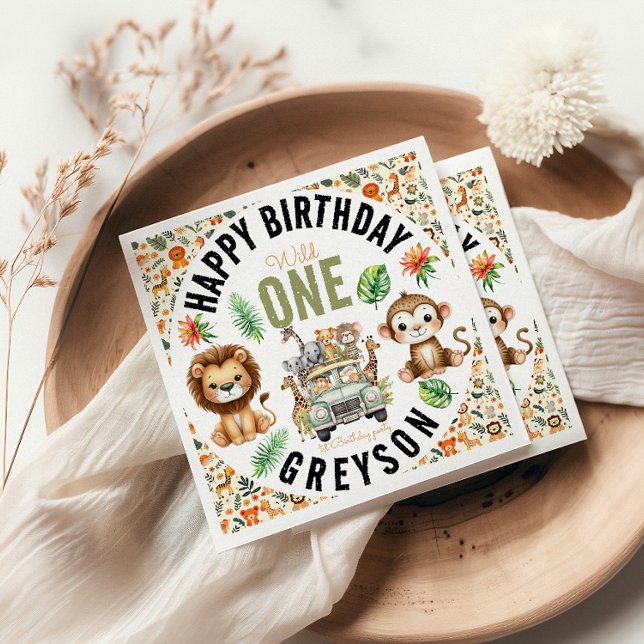 Wild One Jungle Adventure 1st Birthday Napkin (Creator Uploaded)