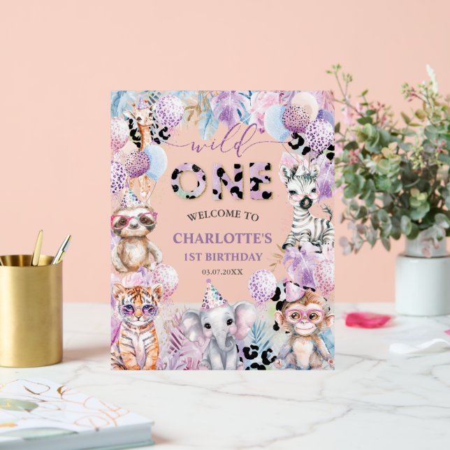 Wild One Jungle Animal Safari 1st Birthday Welcome Acrylic Sign (Wedding)