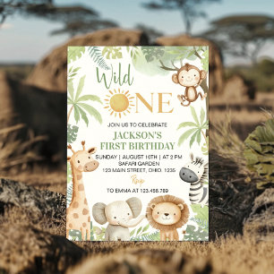 Wild One Jungle Animals 1st Birthday Invitation