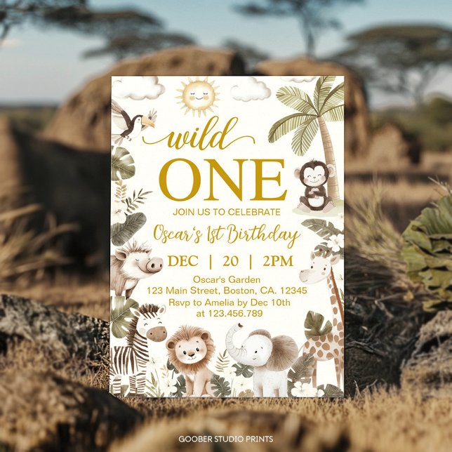Wild One Jungle Animals 1st Birthday Party Invitation (Creator Uploaded)