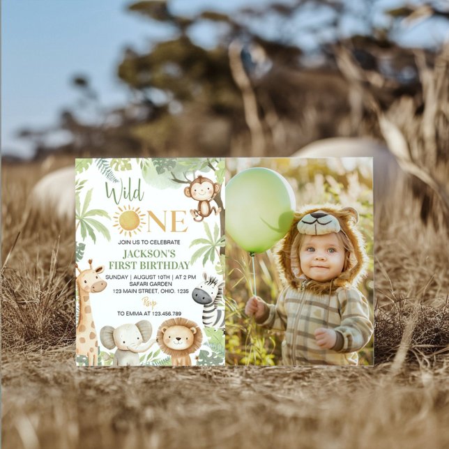 Wild One Jungle Animals 1st Birthday Photo Invitation (Creator Uploaded)