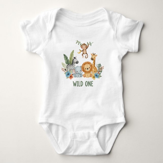 Wild One - Jungle Animals Baby Bodysuit (Front)