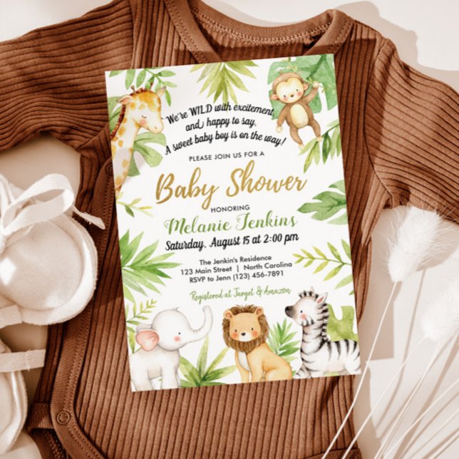 Wild One Jungle Animals Boy Baby Shower Invitation (Creator Uploaded)