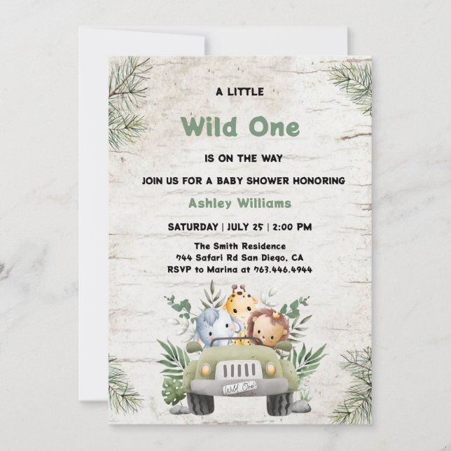 Wild one Jungle Animals Boy Baby Shower  Invitation (Front)