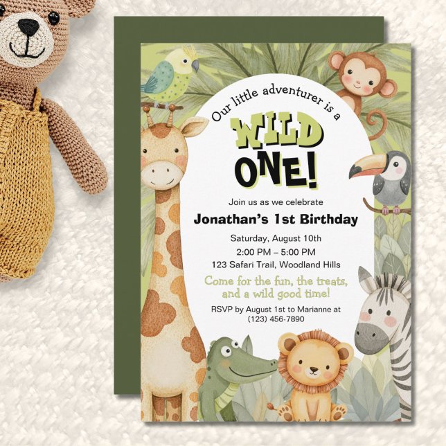 Wild One Jungle Animals First Birthday Invitation (Creator Uploaded)