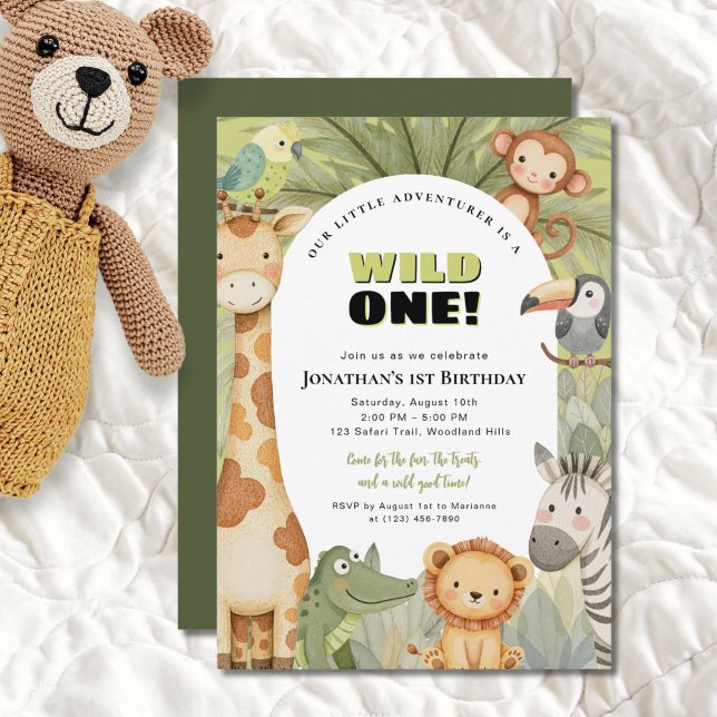 Wild One Jungle Animals First Birthday Invitation (Creator Uploaded)