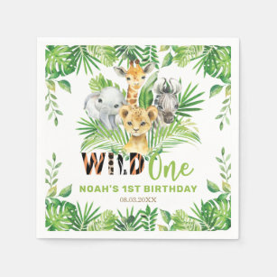Wild One Jungle Animals Greenery 1st Birthday  Napkin