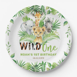 Wild One Jungle Animals Greenery 1st Birthday  Paper Plate