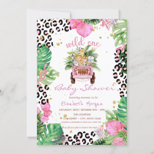 Wild One Jungle Animals Leaves Baby Shower Invitation