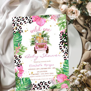 Wild One Jungle Animals Leaves Baby Shower Invitation