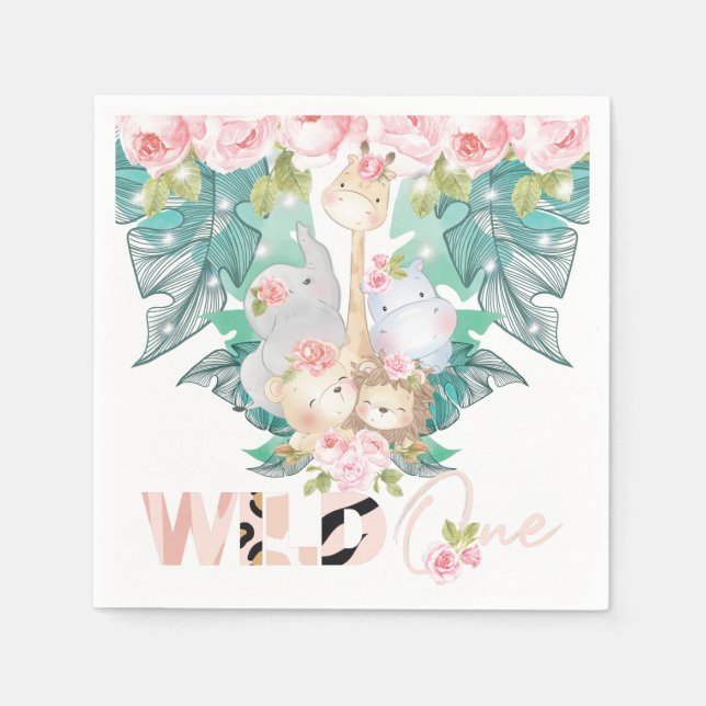 Wild One Jungle Animals Napkin (Front)