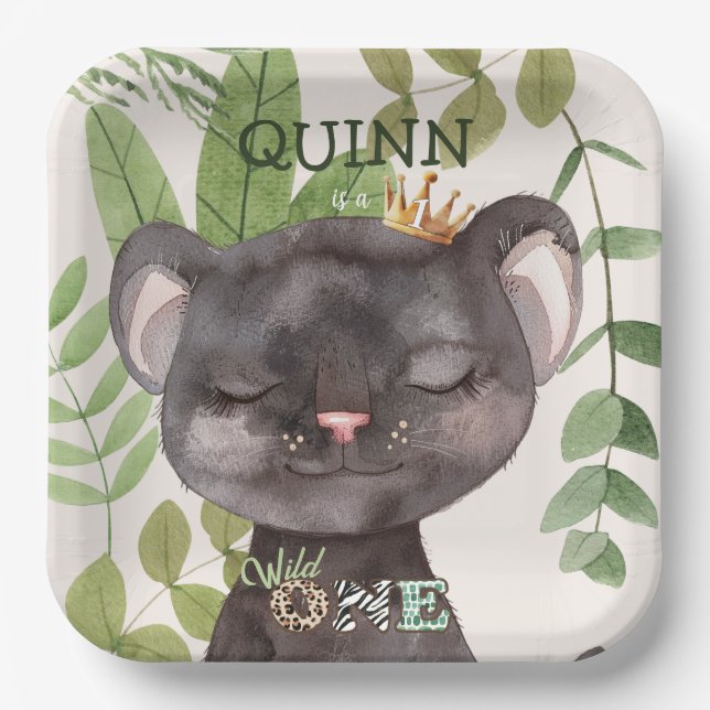 Wild One Jungle Animals Safari 1st Birthday Paper Plate (Front)