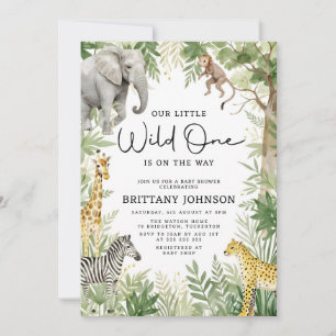 Wild One Jungle Animals Safari Theme Baby Shower Invitation