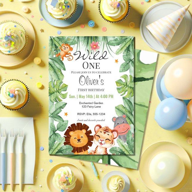 Wild one Jungle Animals Tropical Boy Birthday Invitation (Creator Uploaded)