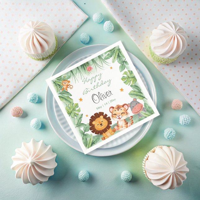 Wild one Jungle Animals Tropical Boy Birthday Napkin (Creator Uploaded)