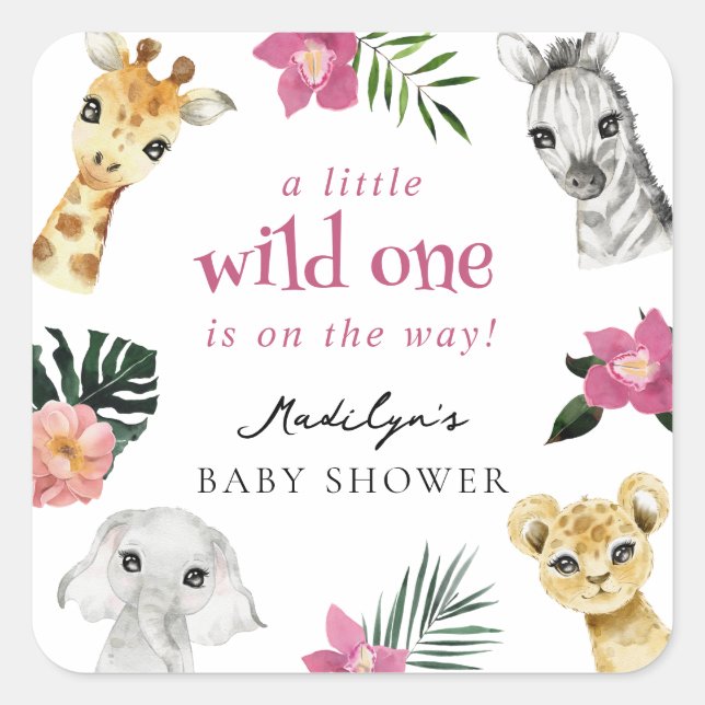 Wild One Jungle Baby Shower Square Sticker (Front)