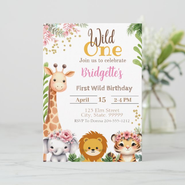 Wild One Jungle Birthday Girl Invitation (Standing Front)