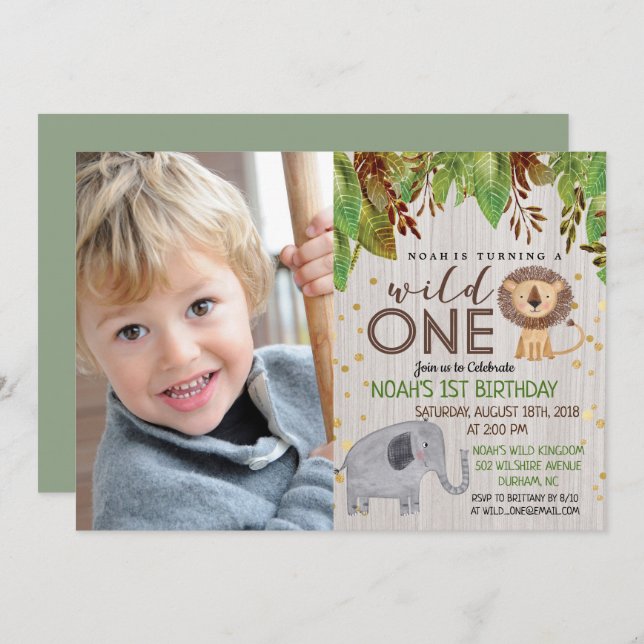 WILD ONE Jungle Boy 1st Birthday Invitation (Front/Back)