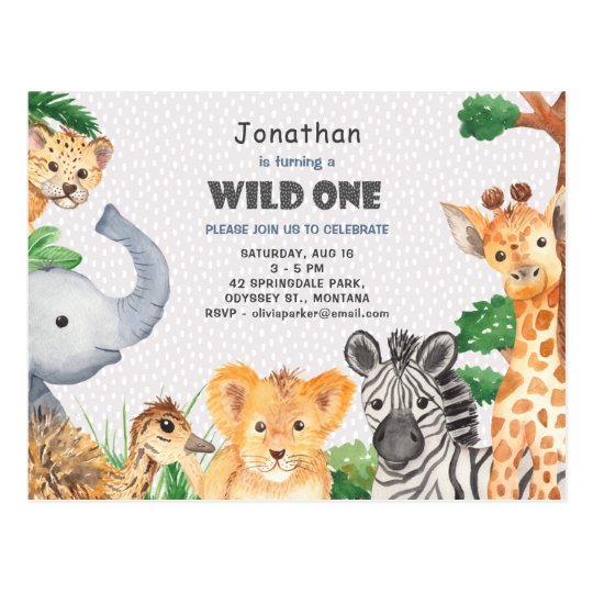 Wild One Jungle Camping Theme 1st Birthday Invite Postcard