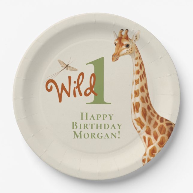 Wild One Jungle Giraffe 1st Birthday  Paper Plate (Front)